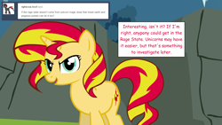 Size: 1280x720 | Tagged: safe, artist:hakunohamikage, sunset shimmer, pony, ask, ask-princesssparkle, solo, tumblr