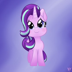 Size: 1500x1500 | Tagged: safe, artist:yakoshi, starlight glimmer, pony, unicorn, blushing, chibi, cute, glimmerbetes, looking at you, smiling, solo