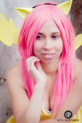 Size: 567x850 | Tagged: safe, artist:onedeviouskitty, fluttershy, human, cleavage, cosplay, female, irl, irl human, photo, solo