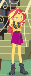 Size: 228x551 | Tagged: safe, screencap, sunset shimmer, better together, equestria girls, forgotten friendship, boots, clothes, cropped, female, geode of empathy, high heel boots, jacket, leather jacket, shoes, skirt, solo, unamused