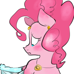 Size: 500x500 | Tagged: safe, artist:hajuya, pinkie pie, anthro, clothes, earring, evening gloves, necklace, solo