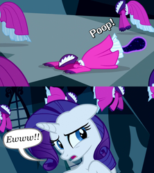 Size: 1280x1440 | Tagged: safe, edit, edited screencap, screencap, rarity, tantabus, pony, unicorn, do princesses dream of magic sheep, clothes, comic, dress, eww, female, mare, poop, screencap comic