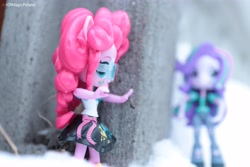 Size: 6000x4000 | Tagged: safe, artist:artofmagicpoland, pinkie pie, starlight glimmer, equestria girls, about to be snowballed, doll, equestria girls minis, eqventures of the minis, hiding, toy