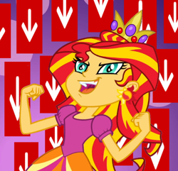 Size: 818x788 | Tagged: safe, edit, edited screencap, screencap, sunset shimmer, equestria girls, equestria girls (movie), downvote, downvote bait, evil, evil laugh, exploitable meme, meme, op is a cuck, op is trying to start shit, prom queen meme