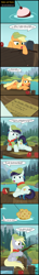 Size: 1823x12487 | Tagged: safe, artist:toxic-mario, applejack, coloratura, derpy hooves, earth pony, pony, absurd resolution, apple, camp, camp friendship, comic, female, filly, filly applejack, filly coloratura, filly derpy, fishing, food, hat, muffin, that pony sure does love muffins