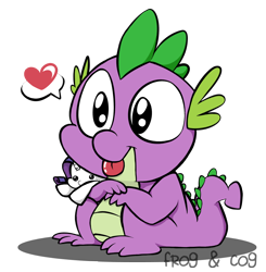 Size: 1000x1021 | Tagged: safe, artist:coggler, artist:frog&cog, artist:gopherfrog, rarity, spike, dragon, pony, unicorn, :p, crush plush, cute, heart, plushie, rarity plushie, solo, tongue out