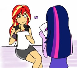 Size: 768x682 | Tagged: safe, artist:horsegirlpodcast, sunset shimmer, twilight sparkle, equestria girls, drawing, female, heart, lesbian, reference, shipping, sunsetsparkle