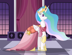 Size: 1800x1400 | Tagged: safe, artist:mechanized515, princess celestia, alicorn, pony, make new friends but keep discord, clothes, cute, cutelestia, dress, grand galloping gala, hair over one eye, solo