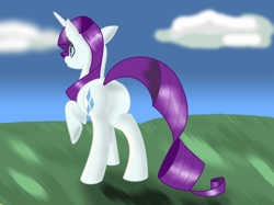 Size: 1024x765 | Tagged: safe, artist:xrainbowicecreamx, rarity, pony, unicorn, female, horn, mare, plot, purple mane, solo, white coat