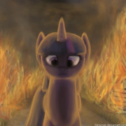 Size: 894x894 | Tagged: safe, artist:versimer, derpibooru import, twilight sparkle, fire, solo