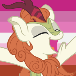 Size: 500x500 | Tagged: safe, autumn blaze, kirin, sounds of silence, colored outlines, colorful, female, happy, headcanon, lesbian, lgbt, lgbt headcanon, pride, pride background, pride flag, sexuality headcanon