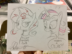 Size: 2048x1536 | Tagged: safe, artist:andypriceart, sunset shimmer, twilight sparkle, twilight sparkle (alicorn), alicorn, pony, unicorn, andy you magnificent bastard, clothes, duo, female, mare, shirt, traditional art