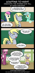 Size: 960x2000 | Tagged: safe, artist:terminuslucis, bon bon, cheerilee, derpy hooves, dinky hooves, lyra heartstrings, sweetie drops, earth pony, pegasus, pony, unicorn, comic:adapting to night, cheerilee is unamused, coffee mug, comic, dialogue, glowing horn, horn, magic, mug, parchment, refuge in audacity, telekinesis, this will end in detention, unamused