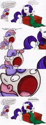 Size: 900x2445 | Tagged: safe, rarity, sweetie belle, pony, unicorn, aaaaaaaaaa, comic, facebomb, meme, panels, sweetie derelle, tenso, text, thought bubble