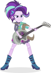 Size: 2979x4247 | Tagged: safe, artist:punzil504, starlight glimmer, equestria girls, absurd resolution, alternate hairstyle, boots, clothes, electric guitar, female, fishnet stockings, guitar, pantyhose, punk, shoes, simple background, skirt, solo, transparent background