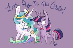 Size: 849x558 | Tagged: safe, artist:lavendire, princess celestia, twilight sparkle, twilight sparkle (alicorn), alicorn, pony, female, let's fly to the castle, mare