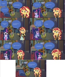 Size: 1092x1296 | Tagged: safe, editor:php77, sci-twi, sunset shimmer, twilight sparkle, better together, equestria girls, bowtie, camp everfree outfits, clothes, comic, cute, engrish, eyes closed, female, geode of empathy, giggling, glasses, jacket, leather jacket, lesbian, magical geodes, ponytail, scitwishimmer, shipping, sunsetsparkle, twiabetes