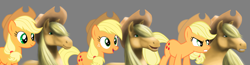 Size: 11127x2915 | Tagged: safe, artist:viuolino, applejack, earth pony, pony, absurd resolution, angry, applejack's hat, comparison, cowboy hat, happy, hat, hoers, horseface, realistic, smiling, stetson