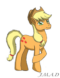 Size: 787x1015 | Tagged: safe, artist:maggiesheartlove, applejack, earth pony, pony, crossed hooves, simple background, solo