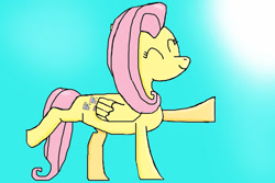 Size: 900x600 | Tagged: safe, artist:strickerx5, fluttershy, pegasus, pony, balancing, eyes closed, happy, ms paint, raised leg, solo