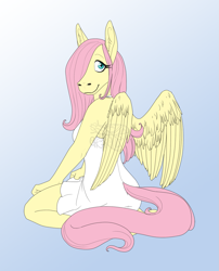 Size: 1033x1280 | Tagged: dead source, safe, artist:scarlett-the-red, fluttershy, anthro, clothes, dress, hoers, solo, sundress, watermark