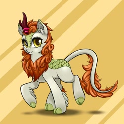 Size: 1080x1080 | Tagged: safe, artist:alpaca-pharaoh, autumn blaze, kirin, sounds of silence, abstract background, big eyes, cute, female, happy, long mane, solo, standing