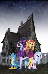 Size: 767x1159 | Tagged: safe, editor:php77, gallus, sci-twi, silverstream, sunset shimmer, twilight sparkle, classical hippogriff, griffon, hippogriff, better together, equestria girls, school daze