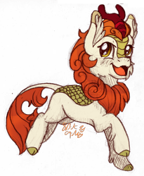 Size: 1054x1288 | Tagged: safe, artist:8bitgalaxy, autumn blaze, kirin, sounds of silence, awwtumn blaze, cheek fluff, cloven hooves, cute, ear fluff, leg fluff, leonine tail, open mouth, simple background, solo, transparent background