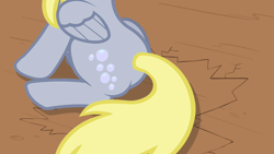 Size: 1280x720 | Tagged: safe, screencap, derpy hooves, pegasus, pony, the last roundup, female, iron plot, mare, plot, property damage, solo