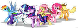 Size: 6421x2343 | Tagged: safe, artist:flamevulture17, derpibooru import, applejack, fluttershy, pinkie pie, rainbow dash, rarity, twilight sparkle, twilight sparkle (alicorn), alicorn, earth pony, pegasus, pony, unicorn, female, mane six, mare