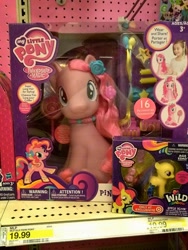 Size: 720x960 | Tagged: safe, apple bloom, pinkie pie, brushable, irl, photo, rainbow power, sitting, styling size, toy, wild rainbow