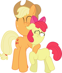 Size: 665x780 | Tagged: safe, artist:derpiluv, apple bloom, applejack, earth pony, pony, hug, sisters