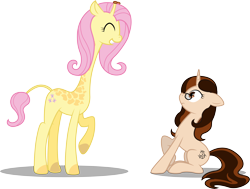 Size: 7234x5480 | Tagged: safe, artist:starbolt-81, fluttershy, oc, giraffe, absurd resolution, giraffied, glasses, simple background, species swap, transparent background