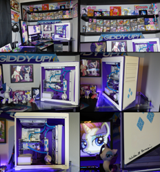 Size: 861x927 | Tagged: safe, artist:rag567, rarity, 4chan cup scarf, battlestation, clothes, collection, computer, custom, funko, irl, much rarity, photo, plushie, scarf, toy
