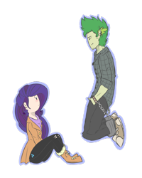 Size: 1024x1280 | Tagged: safe, artist:craftedfun3, rarity, spike, human, adventure time, blushing, converse, elf ears, female, humanized, male, older, older spike, shipping, shoes, sparity, straight, style emulation