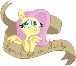 Size: 922x798 | Tagged: safe, artist:frostadflakes, fluttershy, pegasus, pony, ear fluff, mouthpiece, old banner, simple background, smiling, solo, subversive kawaii, transparent background, vulgar
