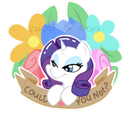 Size: 1000x895 | Tagged: safe, artist:coggler, artist:frog&cog, artist:gopherfrog, rarity, pony, unicorn, banner, floral, flower, rude, solo