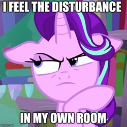 Size: 500x500 | Tagged: safe, edit, edited screencap, screencap, starlight glimmer, pony, unicorn, caption, frown, image macro, imgflip, impact font, meme, starlight is not amused, text, unamused