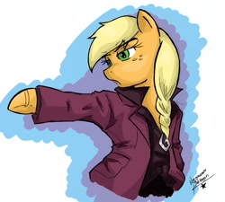 Size: 1083x973 | Tagged: safe, artist:nayaasebeleguii, applejack, earth pony, pony, ace attorney, bipedal, clothes, klavier gavin, parody, solo