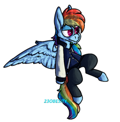 Size: 914x927 | Tagged: safe, artist:pony-puke, derpibooru import, rainbow dash, pegasus, pony, clothes, simple background, solo, transparent background