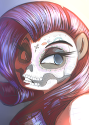 Size: 2893x4092 | Tagged: safe, artist:nxyde, rarity, pony, unicorn, absurd resolution, bust, dia de los muertos, makeup, missing horn, portrait, santa muerte, solo