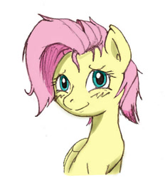 Size: 553x595 | Tagged: safe, artist:i am nude, fluttershy, pegasus, pony, alternate hairstyle, colored, pencil drawing, short hair, short mane, solo, traditional art