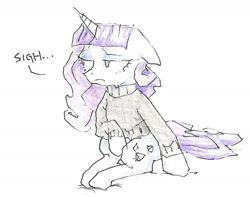 Size: 1992x1568 | Tagged: safe, artist:mine-recurring-dream, rarity, pony, unicorn, beatnik rarity, clothes, sigh, solo