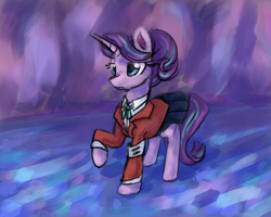 Size: 1500x1200 | Tagged: safe, artist:elisdoominika, starlight glimmer, pony, unicorn, alternate hairstyle, bow, clothes, equal sign, pleated skirt, skirt, solo, suit, twilight's castle