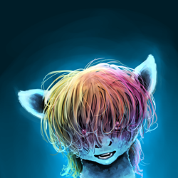 Size: 5000x5000 | Tagged: safe, artist:sharpieboss, derpibooru import, rainbow dash, pegasus, pony, absurd resolution, bust, close-up, hair over eyes, looking at you, portrait, solo