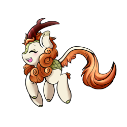 Size: 1000x1000 | Tagged: safe, artist:badpinkuplines, autumn blaze, kirin, sounds of silence, awwtumn blaze, blushing, cute, eyes closed, female, leonine tail, mare, open mouth, profile, simple background, solo, transparent background