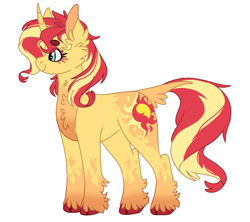 Size: 768x681 | Tagged: safe, artist:wanderingpegasus, sunset shimmer, pony, unicorn, cloven hooves, cute, female, leonine tail, mare, redesign, shimmerbetes, simple background, smiling, solo, white background