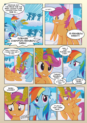 Size: 1024x1448 | Tagged: safe, artist:radiantrealm, derpibooru import, rainbow dash, scootaloo, pegasus, pony, blank flank, comic, older, show accurate