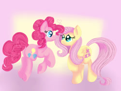 Size: 1024x768 | Tagged: safe, artist:tuxisthename, fluttershy, pinkie pie, earth pony, pegasus, pony, female, flutterpie, lesbian, shipping, underhoof