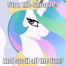 Size: 500x500 | Tagged: safe, princess celestia, smooze, alicorn, pony, image macro, meme, princess destructlestia, trollestia